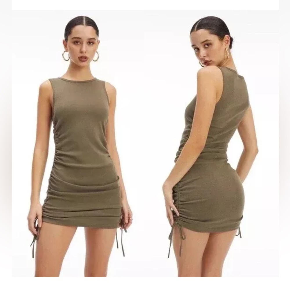 Good American Women’s Ruched‎ Tank Mini Dress Olive Green Size 0